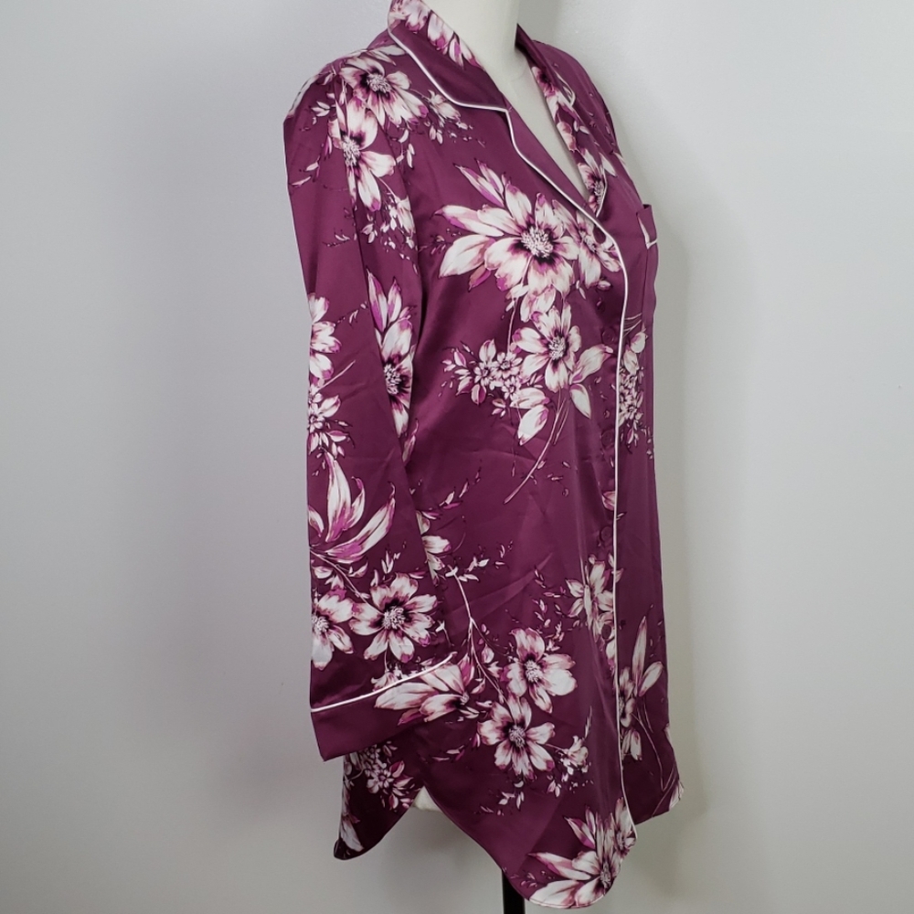 Linea Donatella Purple Floral Silky Sleepshirt, M - Picture 3 of 6